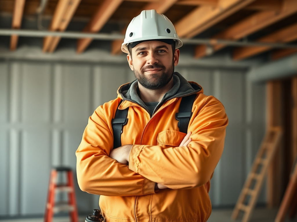 Portrait of a professional spray foam installer in work gear