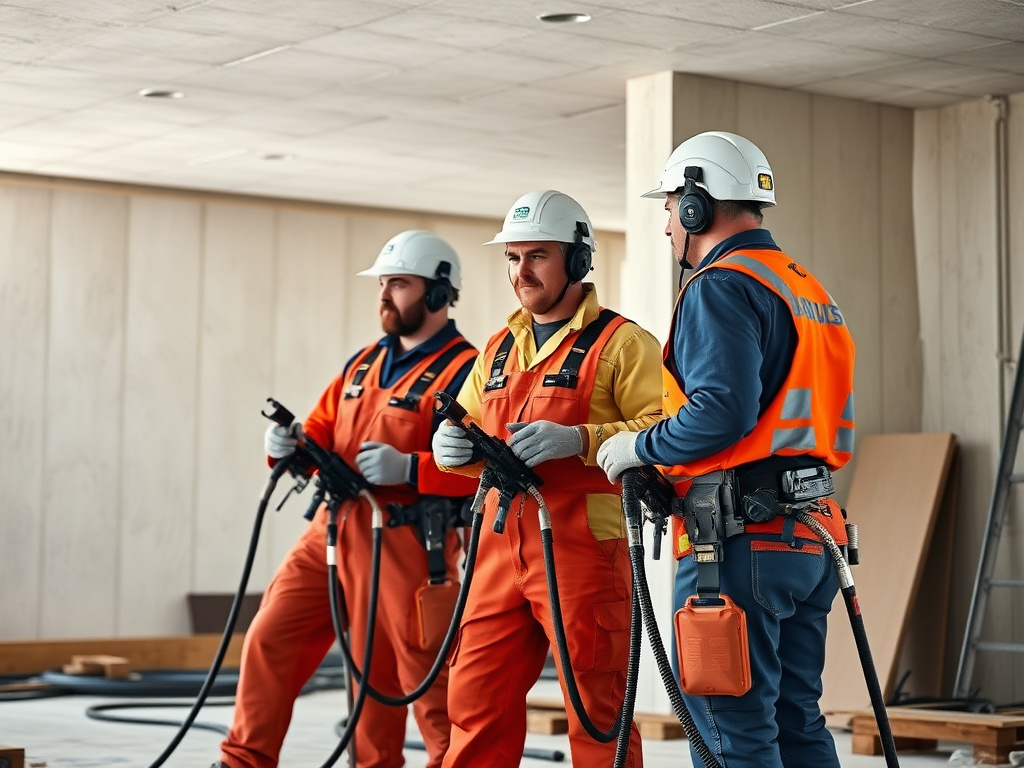 Spray foam installer crew working professionally at a jobsite