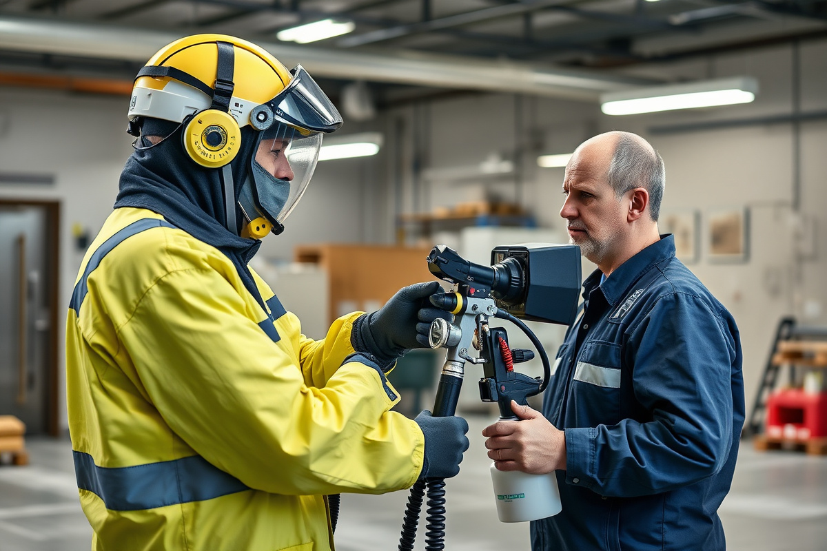 Spray foam technician receiving hands-on training at an industry training session